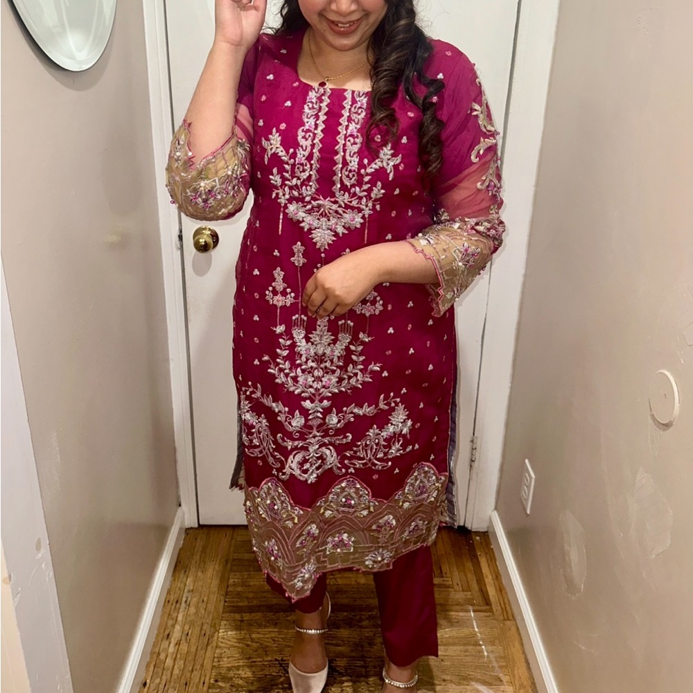 Pakistani Embroidered Magenta fuchsia suit - OPEN TO ALL OFFERS